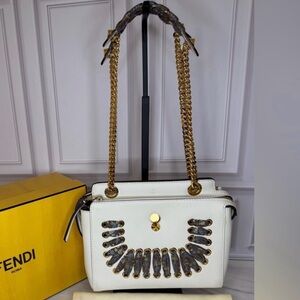 Fendi White Leather Dot Com Chain Convertible Crossbody Bag | Full Inclusion